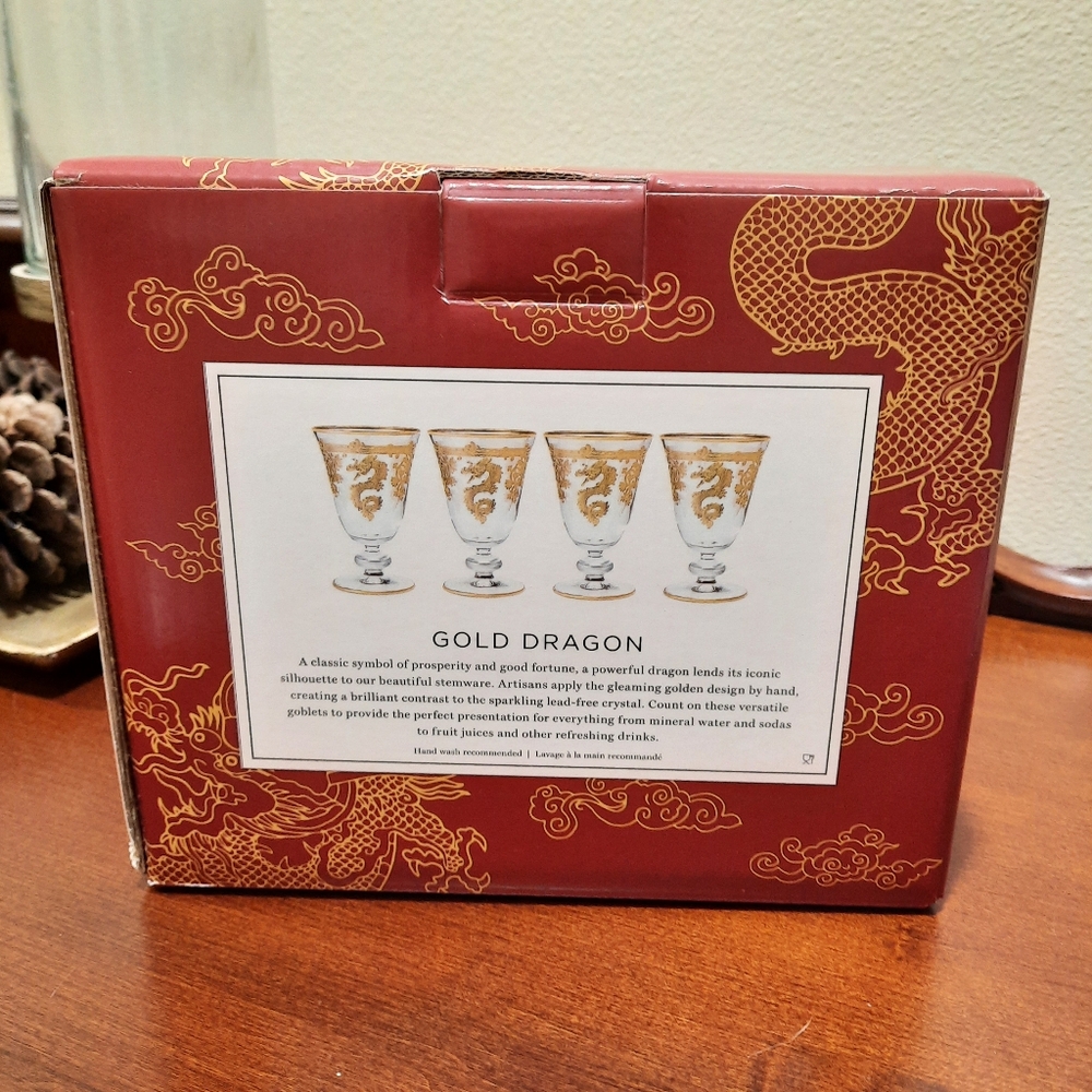 Williams Sonoma Gold Dragon Goblets NIB (4) - Picture 3 of 3